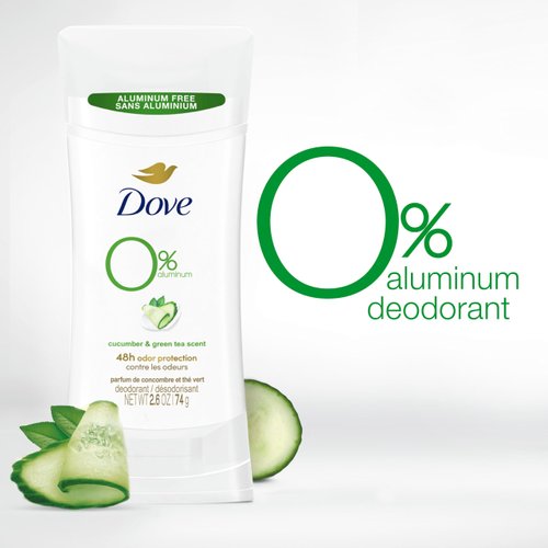 Dove 0% Aluminum Deodorant Stick Cucumber and Green Tea 4 Count Non-irritating Deodorant for Underarm Care Kindest Aluminum Free Deodorant 2.6 oz