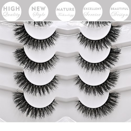 Cat Eye Lashes Short Natural Eyelashes,Fluffy Wispy Lashes 7 Pairs False Lash Wispy Volume Fake Eyelash Faux Mink Strip Lashes Pack for Daily Makeup (Natural N1, 7 Pairs Pack)