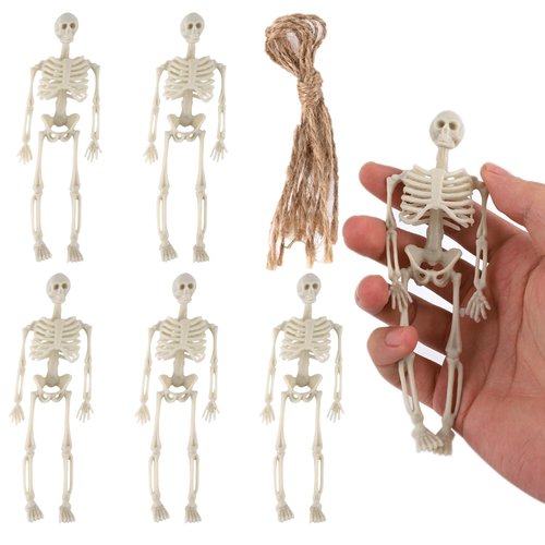NQEUEPN 6pcs Mini Skeleton Figurines, 5.5 Inch Realistic Halloween Skeleton Decorations Funny Mini Skeleton Model Haunted House Props for Halloween Theme Party Favors