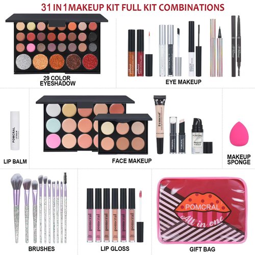 Makeup Kit For Wonmen Full Kit Eyeshadow Eyeliner lipgloss, Lipstick Makeup brushes Mascara Eyebrow pencil Concealer Face Powder Primer make up Set For Girls Beginners