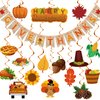 Thanksgiving Party Decorations,Pre-Assembled Thanksgiving Banner Set Including 6 Playmates 1 Banner Garland 21 Hanging Swirls for Home Office Classroom Fall Decor Thanksgiving Decoration