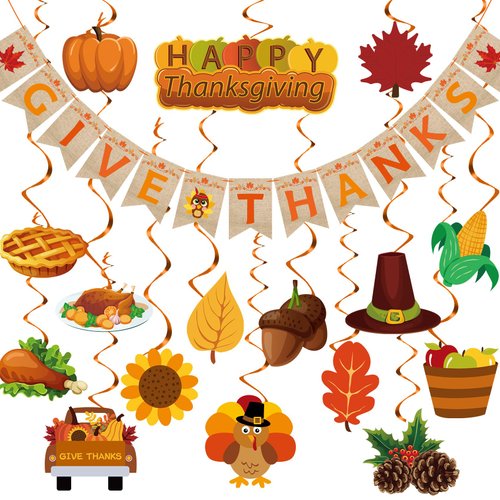 Thanksgiving Party Decorations,Pre-Assembled Thanksgiving Banner Set Including 6 Playmates 1 Bann...