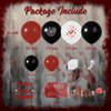 Halloween Balloon Garland with Creepy Cloth & 2 Style Banner - Black Red and Bloody Hand Print White Balloons Different Sizes Balloon Arch Kit for Halloween Scary Birthday Party Decorations Supplies