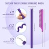 30 Pieces Flexible Curling Rods Twist Foam Hair Rollers Soft Foam No Heat Hair Rods Rollers and 1 Steel Pintail Comb Rat Tail Comb for Women Girls Long and Short Hair (Purple, 9.45 x 0.47 Inch)