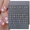 Flower Nail Art Stickers Decals Sliver Gold CheeryBlossom Nail Stickers 3D Laser Star Floral Spring Nail Art Decoration Supplies Adhesive Sliders Cherry Blossom Manicure Decals for Women Girls 6PCS
