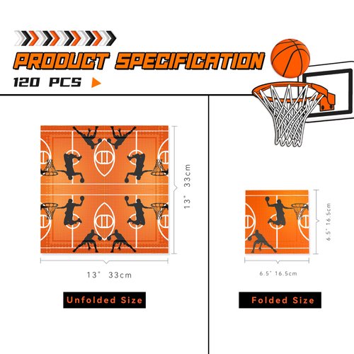 LMJUNZZ 120 Pcs Basketball Party Napkins Basketball Birthday Party Disposable Paper Napkins Sport Party Luncheon Napkins Supplies Decoration Set