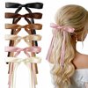 Silk Satin Hair Bow Set - 6 PCS Hair Ribbon Clips and Ties, Pastel Bows Bulk for Women, Teens, and Girls with Hair Coquette Style