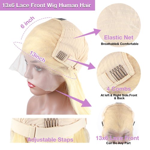 werkueen 613 Lace Front Wig Human Hair 13x6 Blonde Lace Front Wigs Human Hair Straight 613 HD Lace Frontal Wig 180% Density Glueless Blonde Wig Human Hair Pre Plucked With Baby Hair (18Inch)