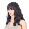 SWACC Short Curly Wavy Bob Wig with Bangs Synthetic Medium Shoulder Length Hair Wig for Women with Wig Cap (Black-1B)