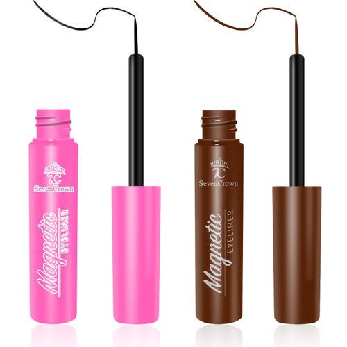 7C SEVENCROWN Magnetic Eyeliner for Magnetic Eyelashes - 4 Tubes of Eye Liners Pen - (2 Black MIX 2 Brown) Waterproof Liquid Eyeliner Pen, All-Day Hold for Magnetic Lashes, Sweatproof 5ml*4 Count