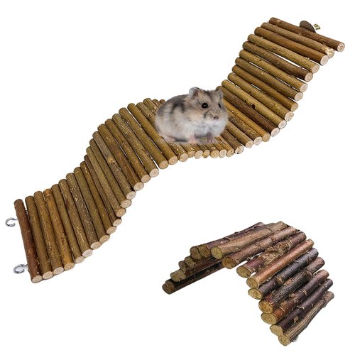 2PCS Rat Bendy Long Suspension Bridges, Hamster Bridge Wooden Ladder Bendable Flexible Tunnel Natural Climbing Ladder Chews Toys for Rodents Mouse Dwarf Hamster（15.7×3.9''+7.9×3.9'' Brown）