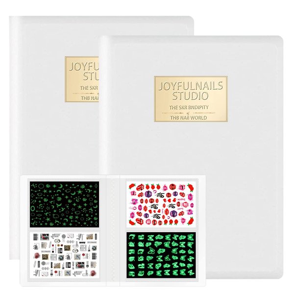 2Pcs Nail Art Sticker Storage Book, HOINCO 160 Slots Nail Sticker Organizer Nail Sticker Binder Collecting Manicure Book Easy Photo Album for Nail Art Sticker Displaying Nail Collecting Equipment