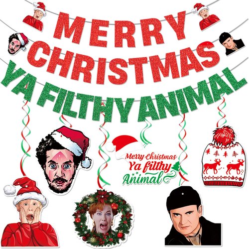 Merry Christmas Ya Filthy Animal Banner Christmas Party Decorations Merry Christmas Banner Home A...