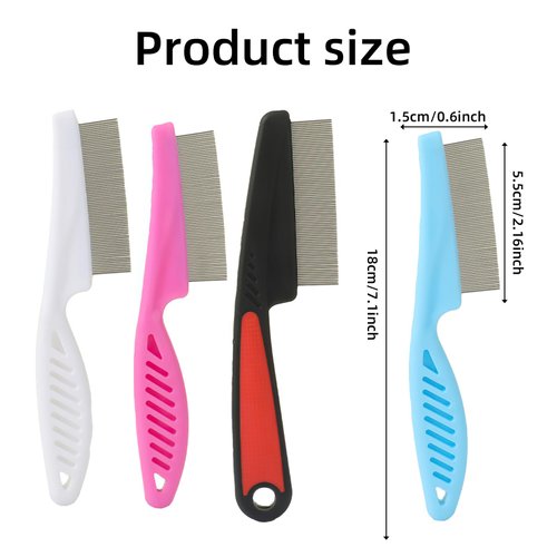 4 Pcs Flea Fomb,Cat Flea Comb,Flea Comb for Cats,Dog Flea Comb,Flea Brush for Dogs,Stainless Steel Comb,Professional Dandruff Removal Combs,Grooming Tool for Pets Dog(White,Pink,Blue,Black)
