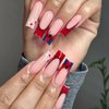 BABALAL Square Press on Nails Long Fake Nails Red French Glue on Nails Spider Design Acrylic Nails 24Pcs Squoval Manicure Artificial False Nails for Women and Girls