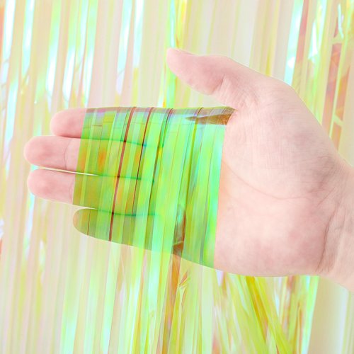 Voircoloria 2 Pack 3.3x8.2 Feet Neon Green Foil Fringe Backdrop Curtains, Tinsel Streamers Birthday Party Decorations, Fringe Backdrop for Graduation, Baby Shower, Gender Reveal, Disco Party