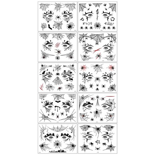 Halloween Masquerade Party 10 Pairs Halloween Eye Shadow Eyeliner Decals Spider Web Skull Bat Temporary Tattoo Stickers for Women