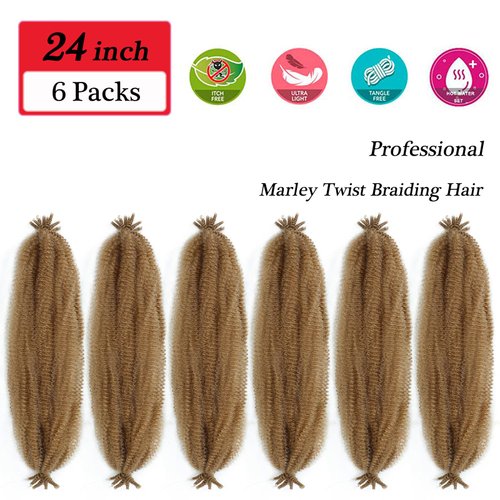 Springy Afro Twist Hair 24 inch Marley Hair for Faux Locs Kinky Marley Twist Braiding Hair Blonde Cuban Afro Spring Twist Crochet Hair for Women Soft Locs Marley Braid Hair Extensions by SIXERSI