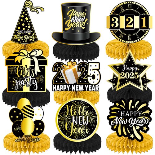 New Years Eve Party Supplies 2025 Happy New Year Table Centerpiece for Holiday New Year Party Decorations, 9 Pcs