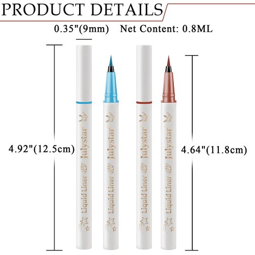 Vtrem Eyeliner Waterproof Liquid Eyeliner Ultra-Fine Tip Eye Liner Smudge Resistant Liner Long-Lasting Up to 24 Hours Eye Makeup Wear, Light Brown/Blue, 2 Count, 0.8ml