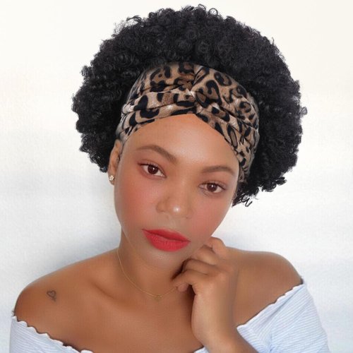 Quantum Love Short Human Hair Wigs Afro Curly Human Hair Headband Wig for Black Women Afro Puff N...