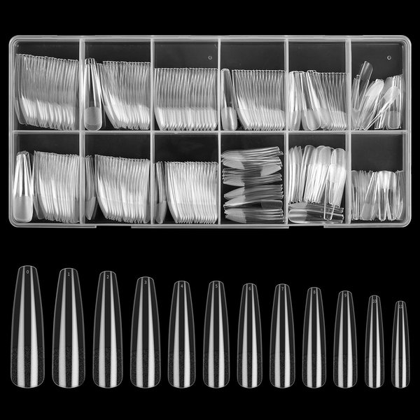 KOXXIAMOQ 240 Pcs Nail Tips for Acrylic Nails, Extra Long Clear Coffin Nail Tips, Trapezoid Tapered Soft Gel Nail Tips, Traceless False Fake Press on Nails for Nail Extension Tips(Clear)