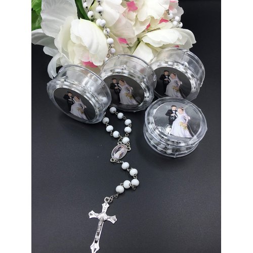 YRP Our Wedding / Nuestra Boda Wedding Guest Gifts Memories, White Rosaries 12 Party Pack