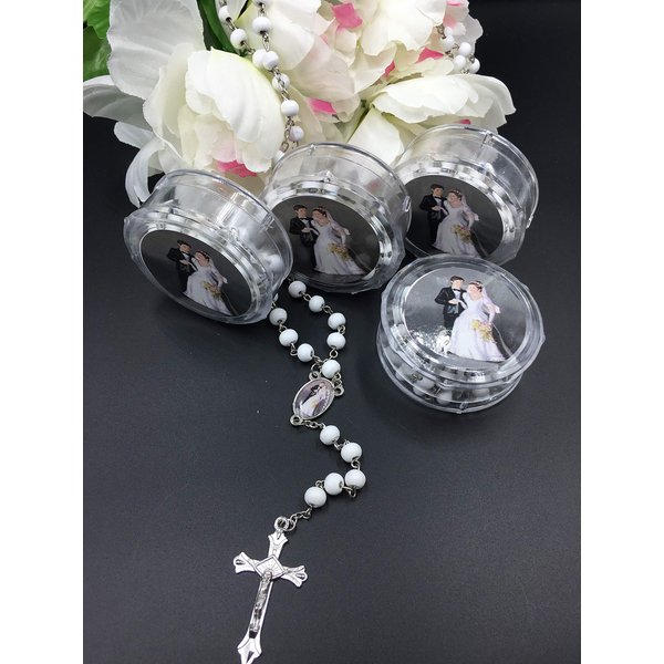 YRP Our Wedding / Nuestra Boda Wedding Guest Gifts Memories, White Rosaries 12 Party Pack