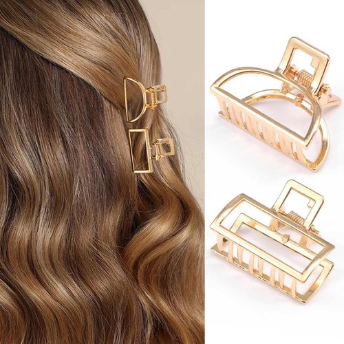 CAKURE Hair Claw Clips Gold Metal Hair Clips Mini Hair Catch Barrettes Nonslip Hair Jaw Clamps Hair Accessories for Women and Girls (Pack of 2) (a-gold)