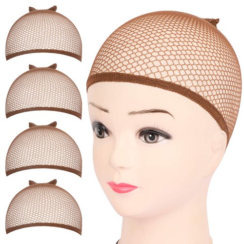 Fandamei 4PCS Dark Brown Mesh Wig Cap, Closed End Hair Mesh Net Wig Caps, Liner Weaving Caps for ...