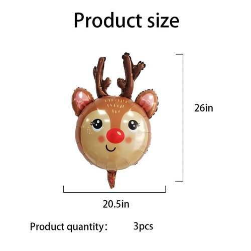 HADCKJA Reindeer Balloons Christmas Balloons Reindeer Head Foil Balloons for Christmas-Themed Party Birthday Party Supplies Decorations Party Decorations Balloons Party Sets-3pcs