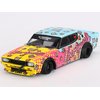 Skyline Kenmeri Liberty Walk RHD (Right Hand Drive) Kuma Light Blue and Yellow with Graphics Limited Edition 1/64 Diecast Model Car by Mini GT MGT00698