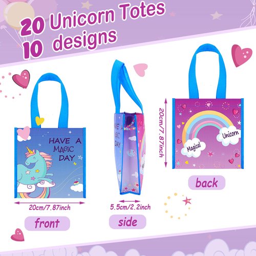 20 Pcs Medium Unicorn Gift Bag Rainbow Unicorn Party Favor Bags Unicorn Goodie Treat Bags Candy Favor Bags Reusable Non Woven Unicorn Tote Bags for Kids Boys Girls Unicorn Birthday Party Supplies