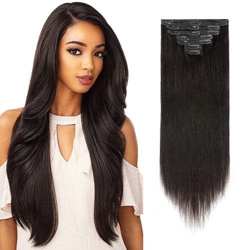 MY-LADY Double Weft 100% Clip in Remy Human Hair Extensions #1B Natural Black Full Head Thick Thickened Short Soft Silky Straight 8pcs 18clips for Women Beauty 10" / 10 inch 110g