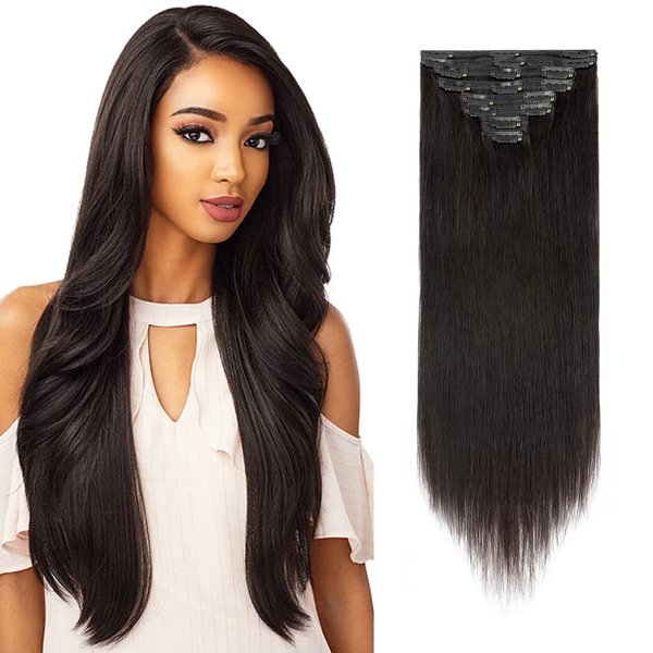 MY-LADY Double Weft 100% Clip in Remy Human Hair Extensions #1B Natural Black Full Head Thick Thickened Short Soft Silky Straight 8pcs 18clips for Women Beauty 10" / 10 inch 110g