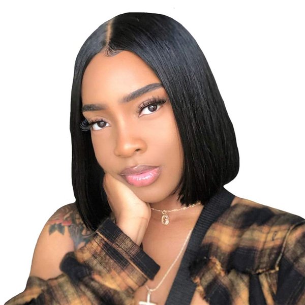 Risbaer Foruiya 13x4 Glueless T Lace Front Wig Brazilian Straight Hair Lace Bob Wig Short Remy Human Hair Wigs For Black Women Brazilian Blunt Cut Bob Wig(8 inch)
