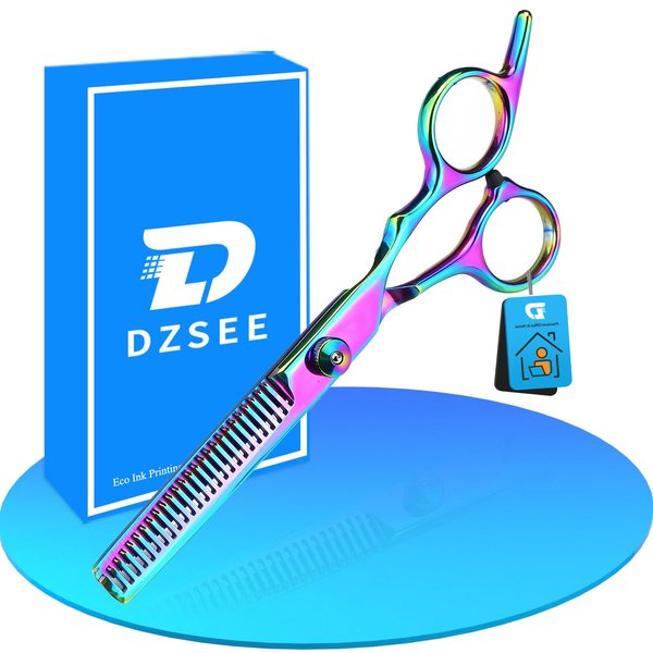 DZSEE Professional Hair Thinning Shears, Texturizing Scissors, 6.5 Inch Stainless Steel Hair Scissors, Adjustable Tension, Multi-Color, Suitable for Salon and Home Use