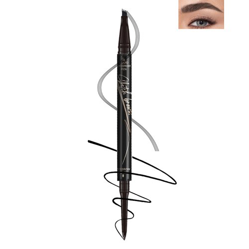 Microblading Eyebrow Pencil- Waterproof Eye Brow Pen 2-in-1 Dual-Ended Eyebrow Pen with 4-Fork-Tip & Ultra Precise Brush-Tip, Long Lasting Brow Pencil for Women Natural Looking Brow Makeup-04Black