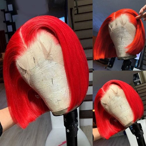 Pre Plucked HD Transparent 13X4 Straight Red Blunt Cut Bob Wig Human Hair Lace Frontal Wig With Baby Hair Natural Hairline Glueless 100% Unprocessed Human Hair Red Bob Wigs Lace Front With Black Women