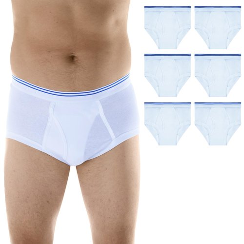 Wearever Incontinence Underwear for Men - Reusable & Washable Men's Bladder Control Briefs with Regular Absorbency - Leak Proof Underwear (Pack of 6) (White) (2XL) (Waist 44-45)