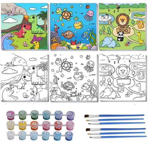 LSTRULST Paint by Number for Kids, Canvas Pre-Printed Acrylic Oil Painting Kits with Framed Canvas Sizes 8x10inch, Includes 18 Acrylic Paint Pots and 6 Paintbrushes -3 Pack
