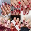 6 Packs (144 Pcs) Christmas Press on Nails Square, Red Press on Nails Short, Medium Press on Nails, Snowflake False Nails, Glue on Nails, Red Fake Nails for Women, Stick on Nails 12 Sizes-6 styles