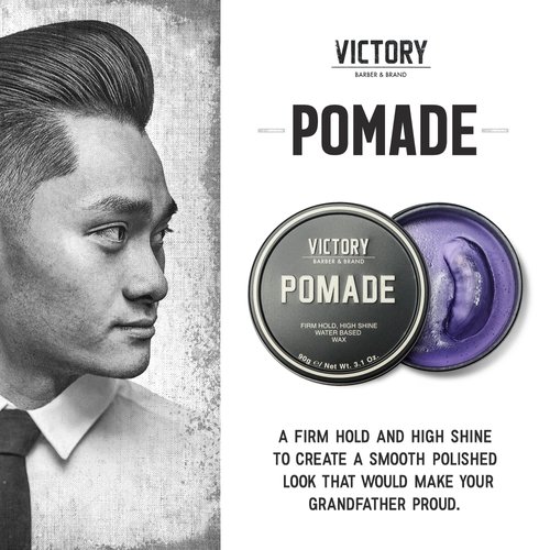Hair Pomade for Men by Victory Barber & Brand | Men’s Hair Products Made in the USA | Water Based Pomade for Men | Hair Wax for Men with High Shine | Strong Hold Pomade to Make your Grandpa Proud