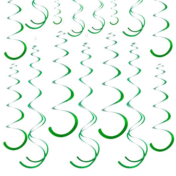 Green Ceiling Swirl Foil Decorations Hanging Plastic Streamer Themed Swirl Party for St. Patrick’s Day Spring Summer Celebration Party Supplies, Pack of 28