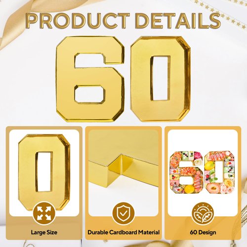 Datyiiha Cardboard Number for Charcuterie 60 Set Fillable Tray 10.2'' Gold Charcuterie Paper Box for 60th Birthday Anniversary Party Decorations Chocolate Candy Cupcake Container