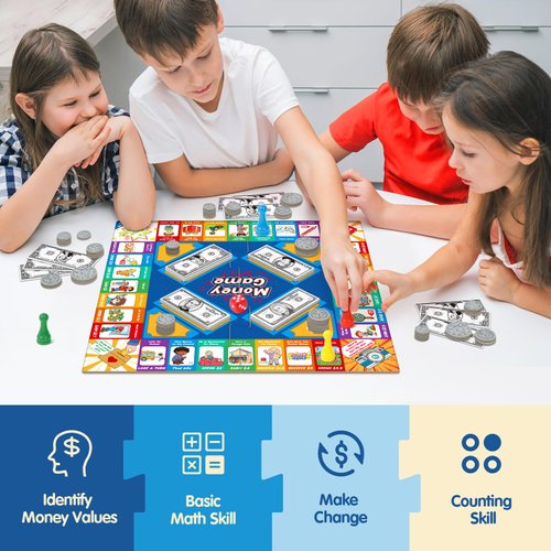 Torlam Money Board Games for Kids, Coins and Bills Toddler Pretend Play Toys, Money for Kids Learning Education Kindergarten Math Games Math Manipulatives, Homeschool Supplies Classroom Must Haves