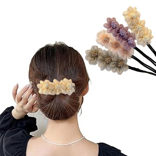 4 Pcs Hair Bun Maker-Flowers Deft Bun Maker Magic Donut Hair Bun Maker French Hairstyle Twist Bun Hair Accessories for Girls Hair(Pink+Gray+Purple+Yellow)
