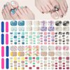 8 Sheets Toe Nail Stickers Diamond Flower Full Nail Wraps Glitter Toenail Nail Polish Strips Marble Decals Colorful Sparkly Rhinestones Toe Nail Wraps Toes Nails with 8pcs Nail file for Women Manicure