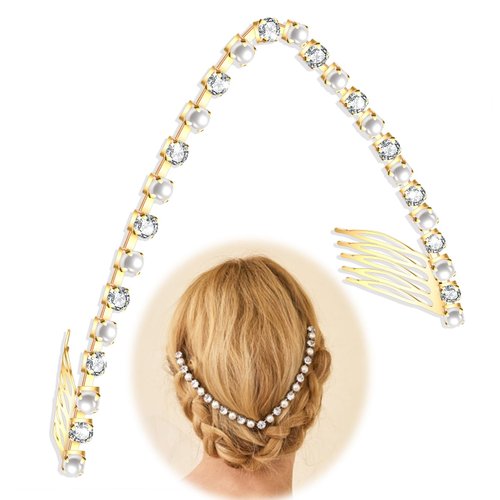BVGA Wedding Pearl Rhinestone headband for women Vee Hair Halo for Women Gold Round Crystal Pearl Hair Pins Clips V-shaped Headpiece