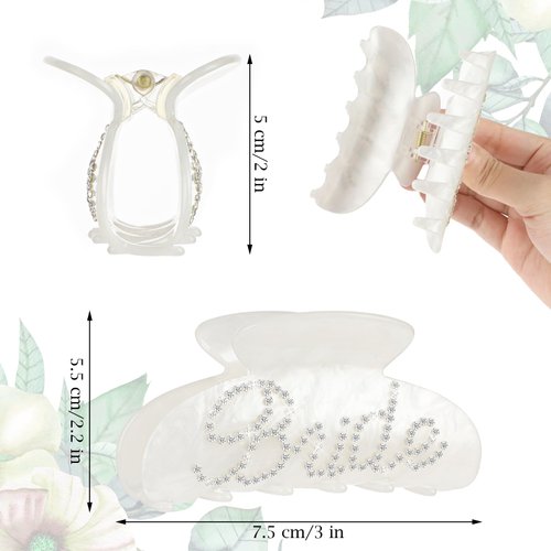YUXIANLB Bride Claw Hair Clip, White Acrylic Banana Barrettes, Wedding Gift for Bride Hair Accessory, Rhinestone Bride Logo, Bachelorette Party Gift, Bridesmaid Gift, Bridal Shower, Wedding Must Haves